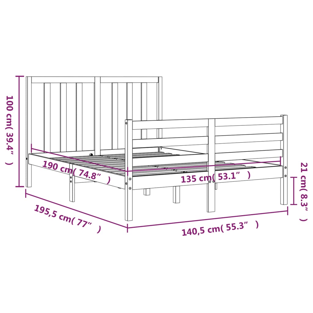 vidaXL Estructura cama de matrimonio con cabecero madera maciza gris