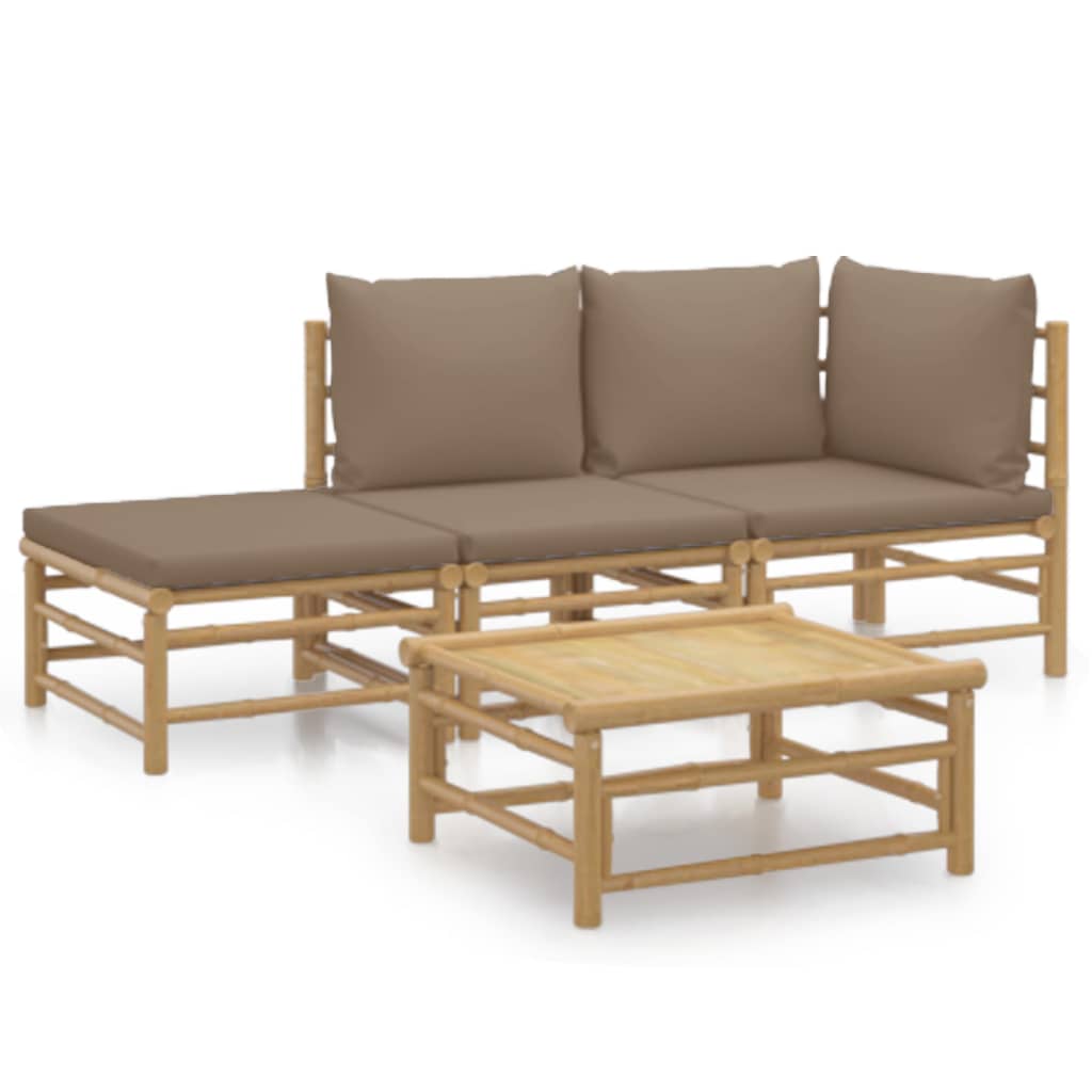 vidaXL Set de muebles de jardín 4 piezas bambú y cojines gris taupe