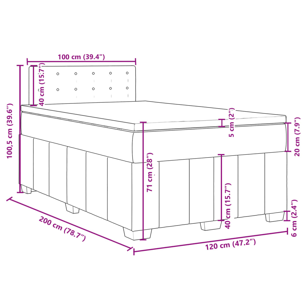 vidaXL Cama box spring con colchón tela gris claro 120x200 cm