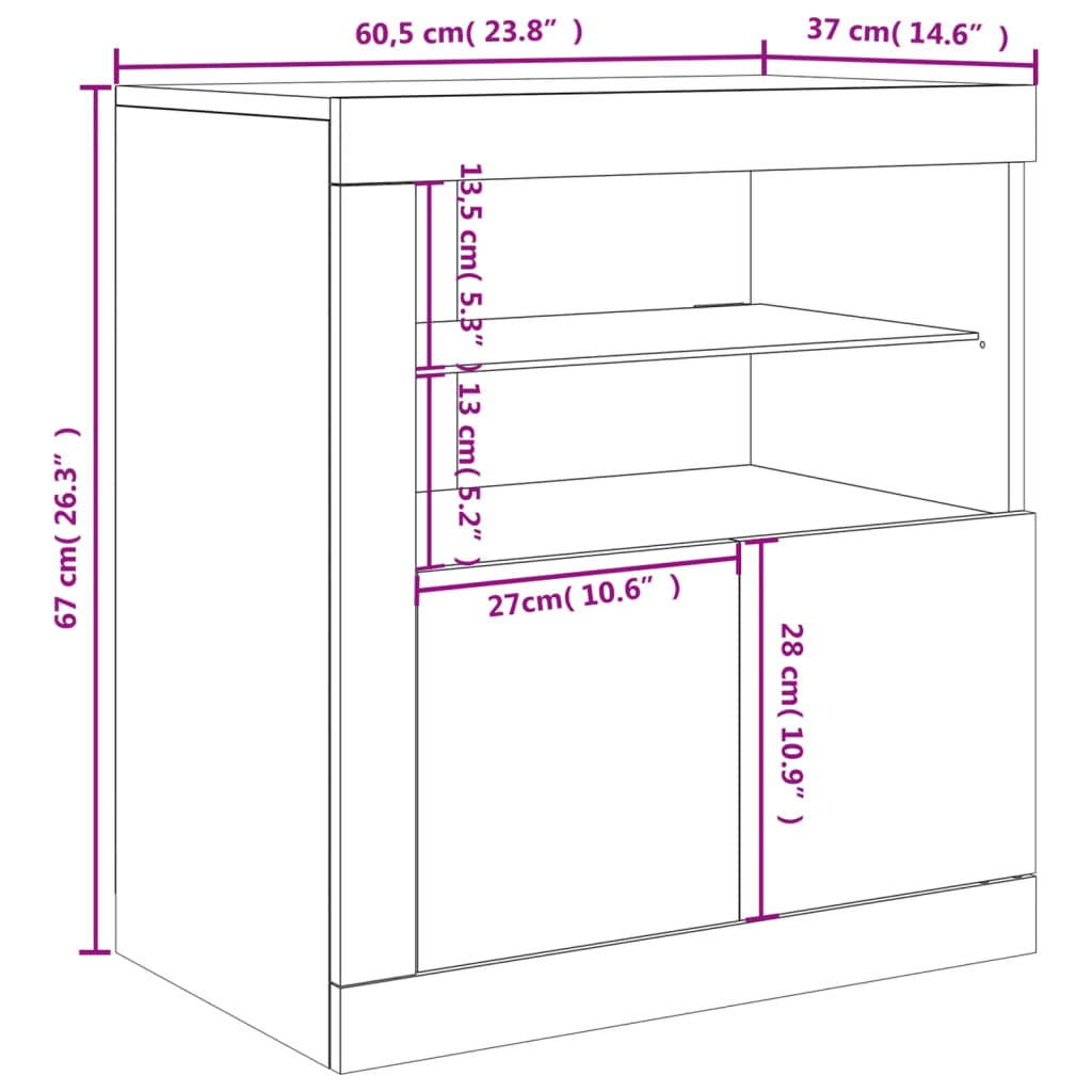 vidaXL Aparador con luces LED blanco 60,5x37x67 cm