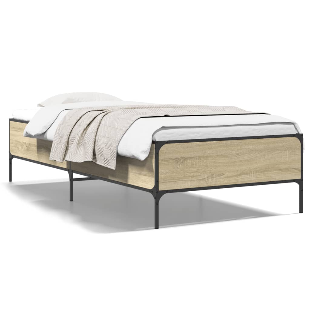 vidaXL Estructura cama madera ingeniería metal roble Sonoma 90x200 cm