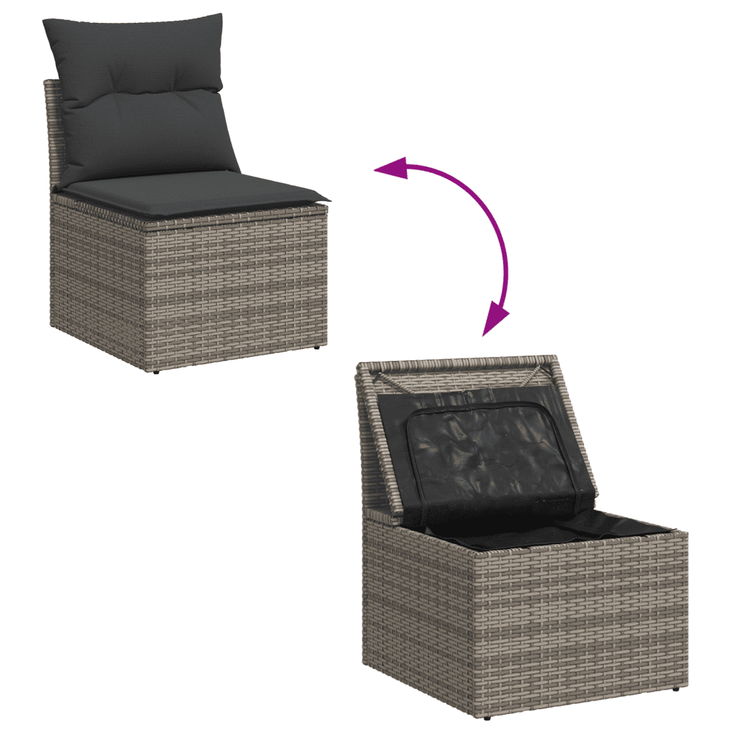 vidaXL Set de muebles de jardín 9 pzas y cojines ratán sintético gris