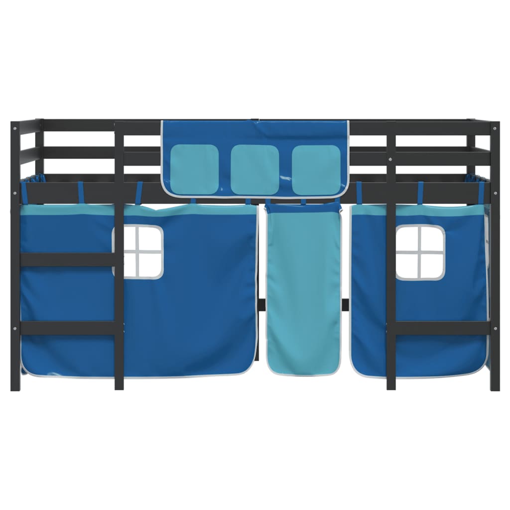 vidaXL Cama alta para niños con cortinas madera pino azul 90x190 cm