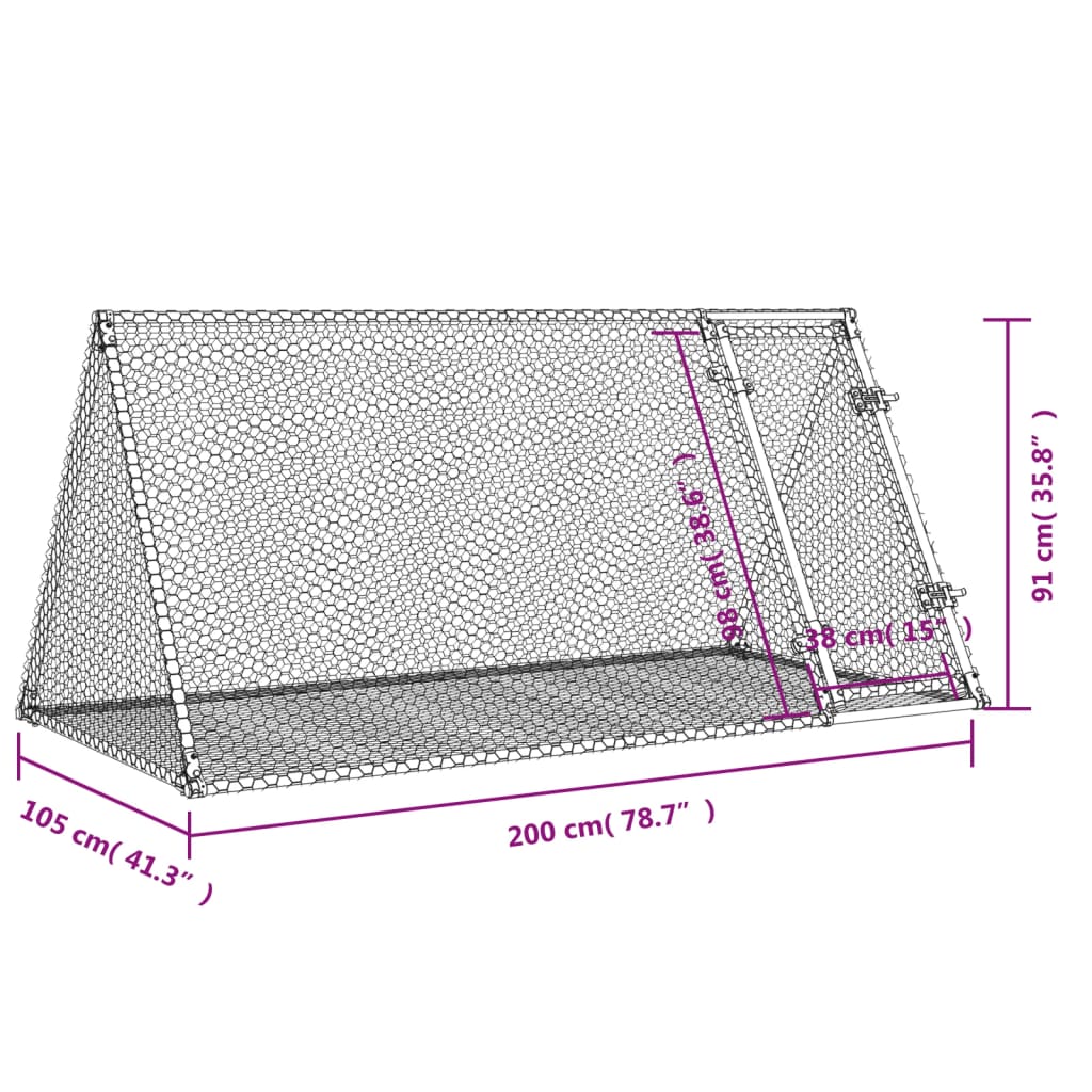 vidaXL Jaula para conejos acero galvanizado plateado 200x105x91 cm