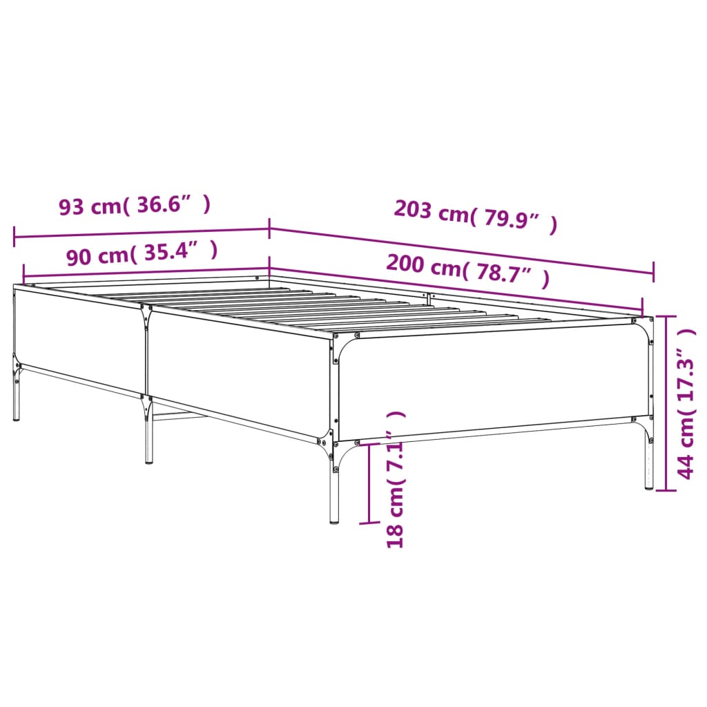 vidaXL Estructura cama madera ingeniería metal roble Sonoma 90x200 cm