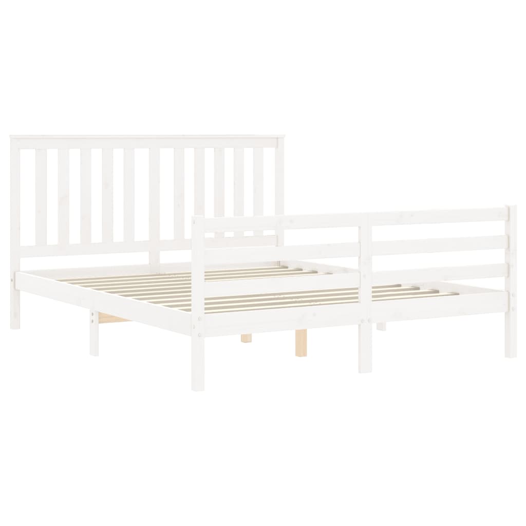 vidaXL Estructura de cama matrimonio con cabecero madera maciza blanco