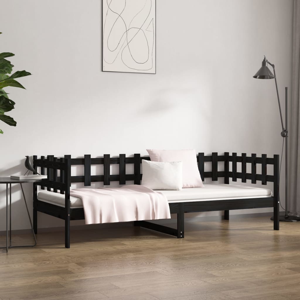 vidaXL Sofá cama madera maciza de pino negro 90x190 cm