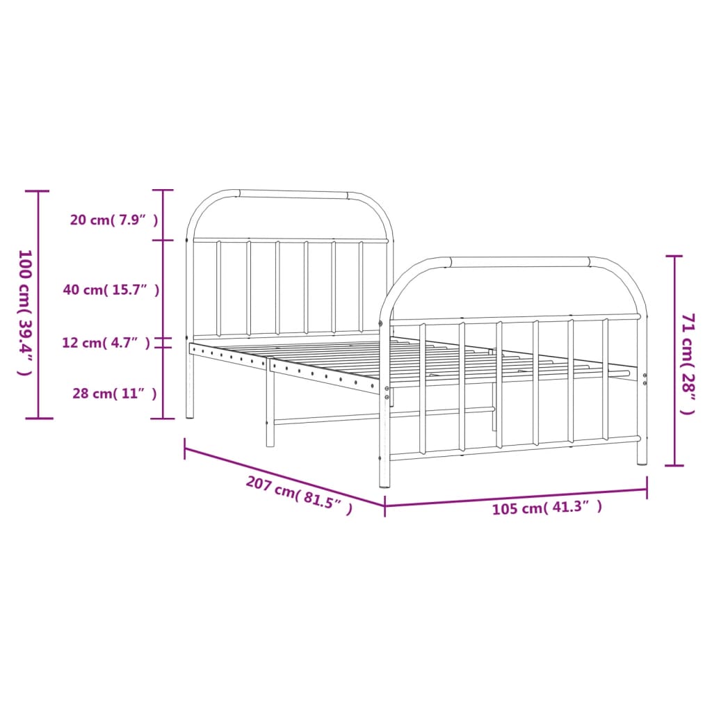 vidaXL Estructura cama sin colchón con estribo metal negro 100x200 cm