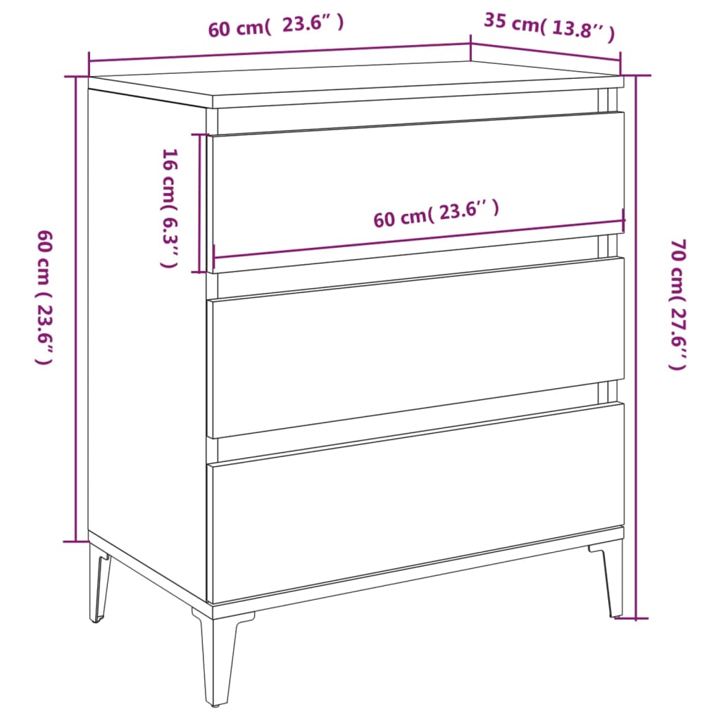 vidaXL Aparador de madera contrachapada gris Sonoma 60x35x70 cm