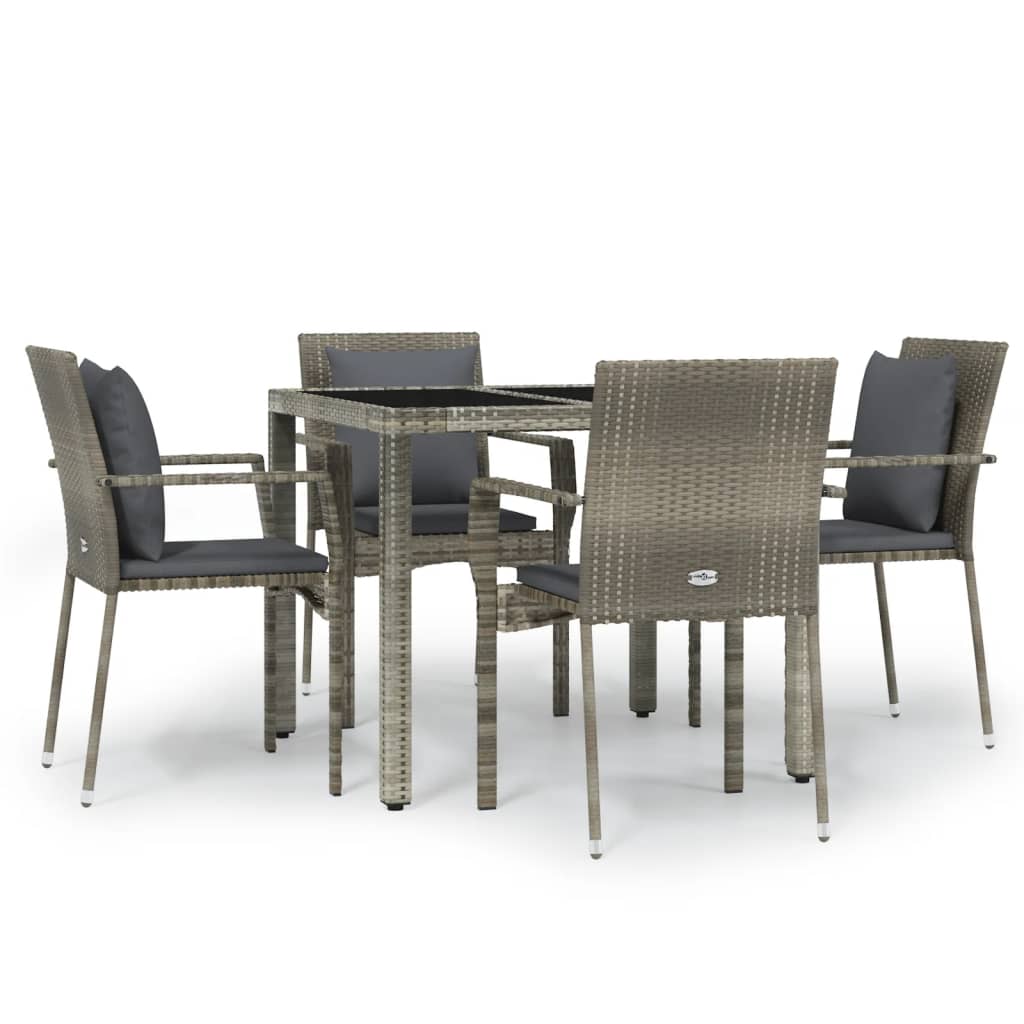 vidaXL Set comedor de jardín 5 piezas con cojines ratán sintético gris