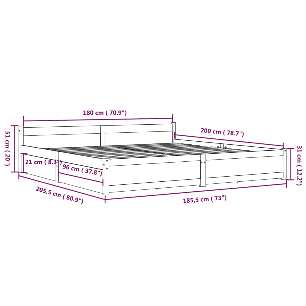 vidaXL Estructura de cama con cajones blanco 180x200 cm