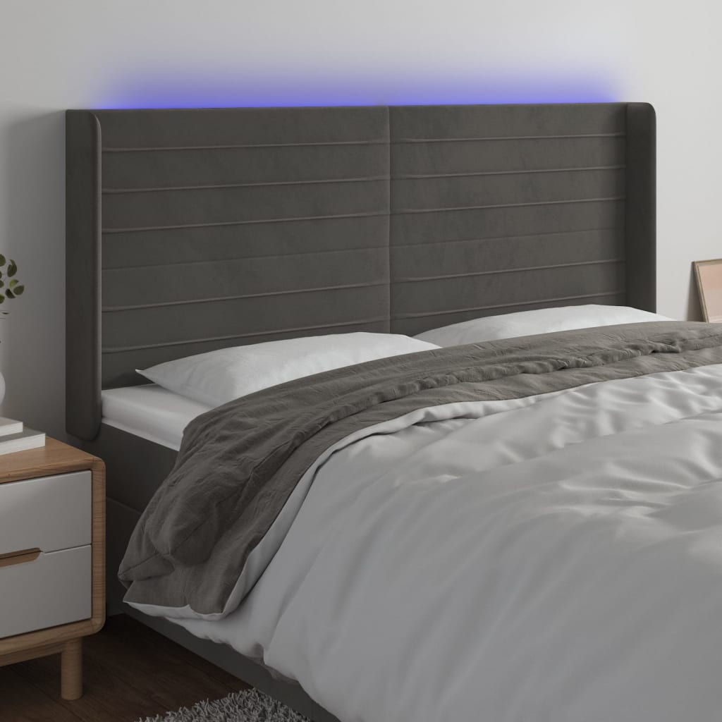 vidaXL Cabecero con LED de terciopelo gris oscuro 183x16x118/128 cm