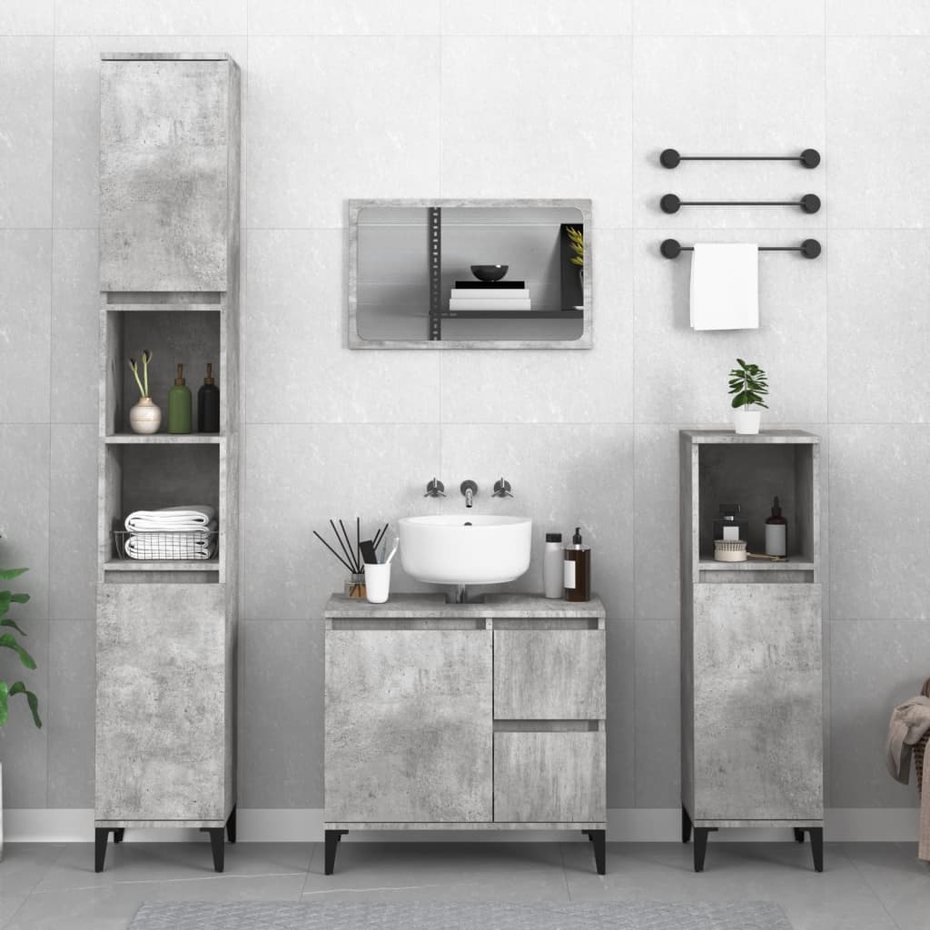 vidaXL Armario de baño madera contrachapada gris hormigón 30x30x190 cm