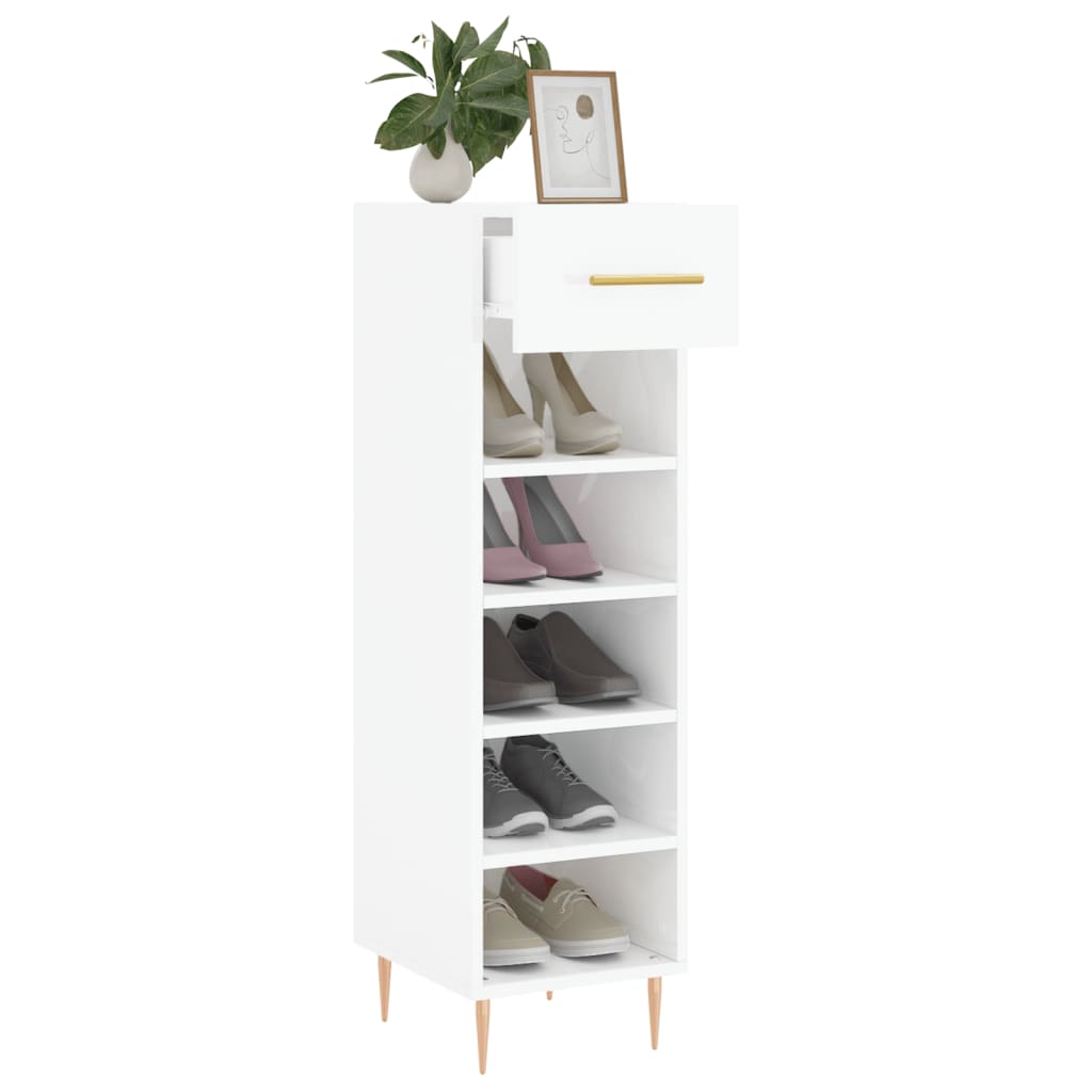 vidaXL Mueble zapatero madera contrachapada blanco brillo 30x35x105 cm