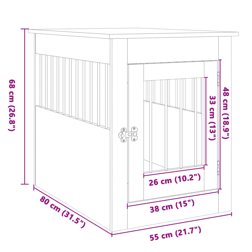 vidaXL Jaula para perros madera de ingeniería roble Sonoma 55x80x68 cm