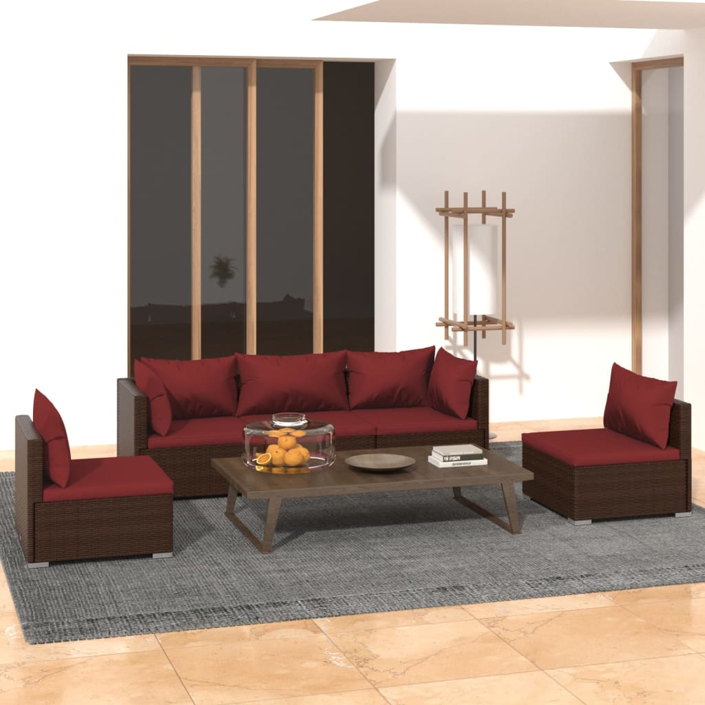 vidaXL Set muebles de jardín 5 piezas y cojines ratán sintético marrón