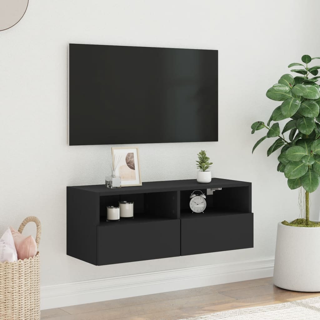 vidaXL Mueble de pared para TV madera de ingeniería negro 80x30x30 cm