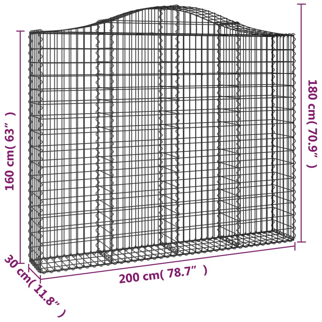 vidaXL Cestas gaviones 2 uds forma de arco hierro 200x30x160/180 cm