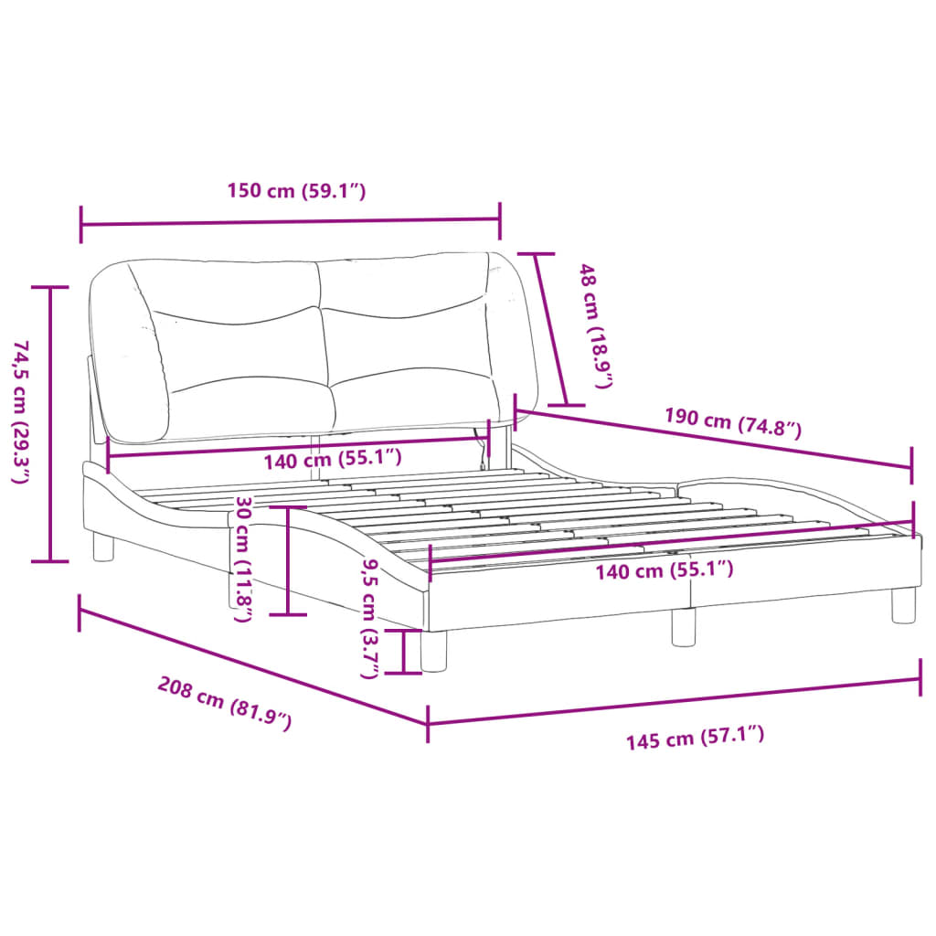 vidaXL Estructura cama con luces LED cuero sintético gris 140x190 cm