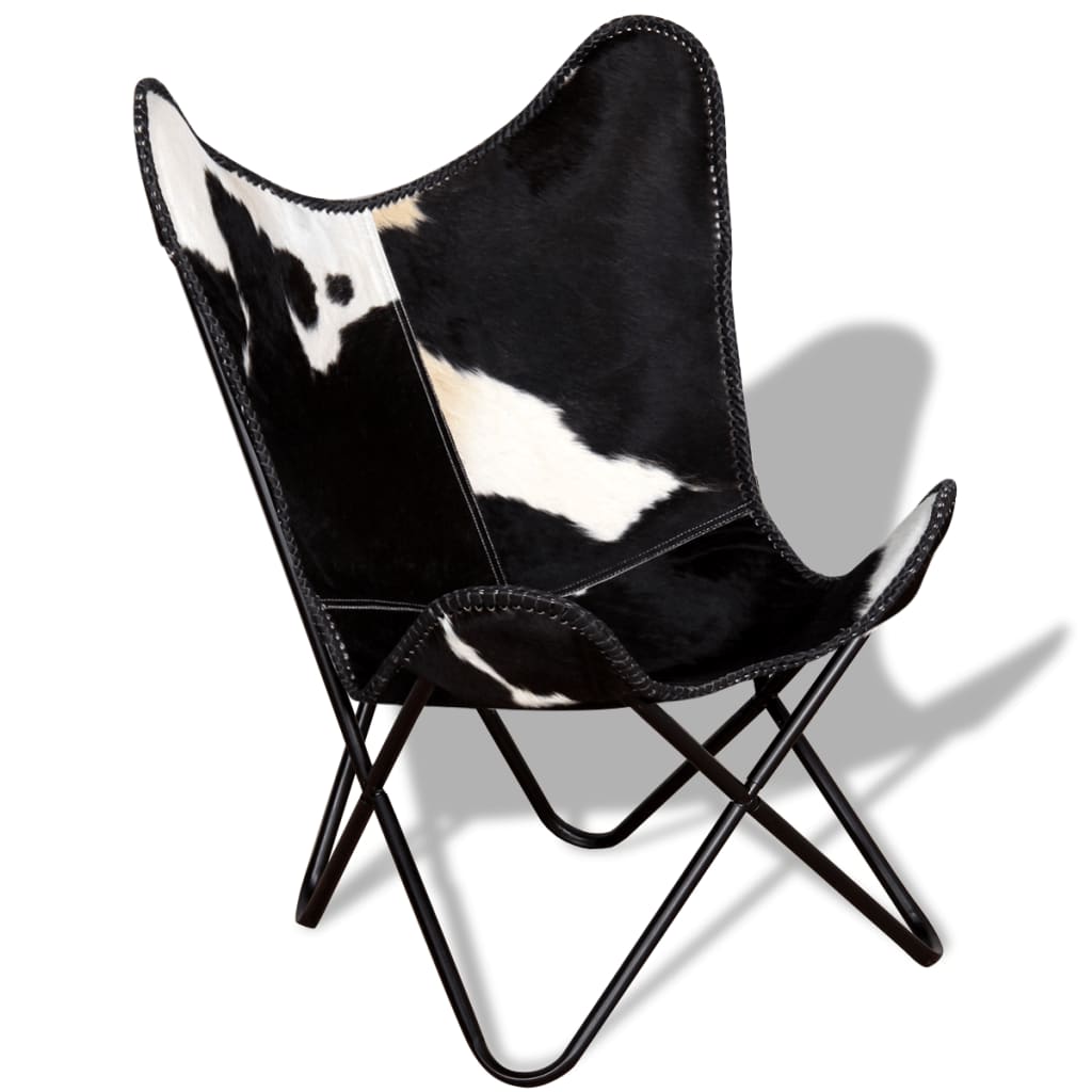 vidaXL Silla mariposa de cuero auténtico negro y blanco