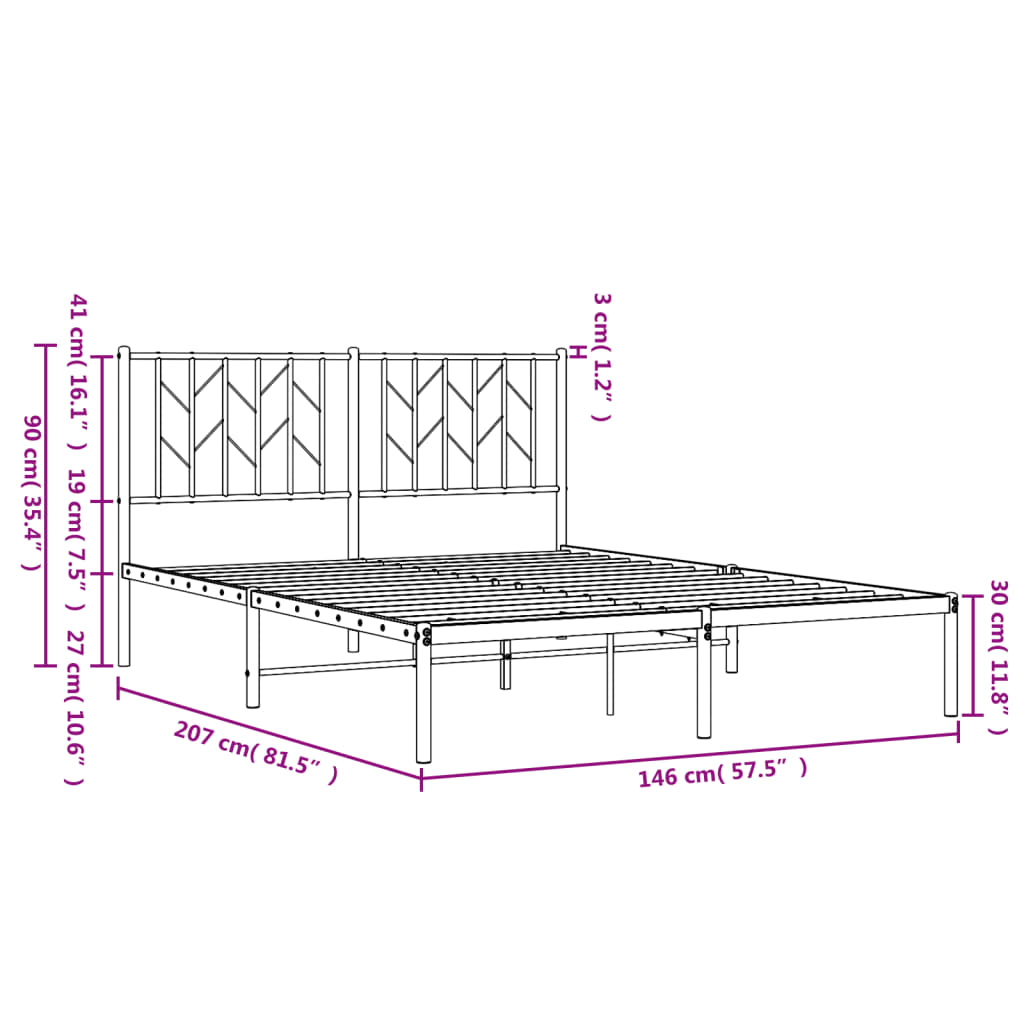 vidaXL Estructura de cama con cabecero metal negro 140x200 cm