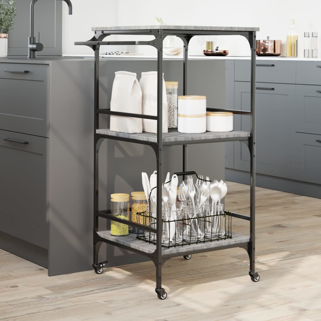 vidaXL Carrito de cocina madera ingeniería gris Sonoma 60,5x50x105 cm