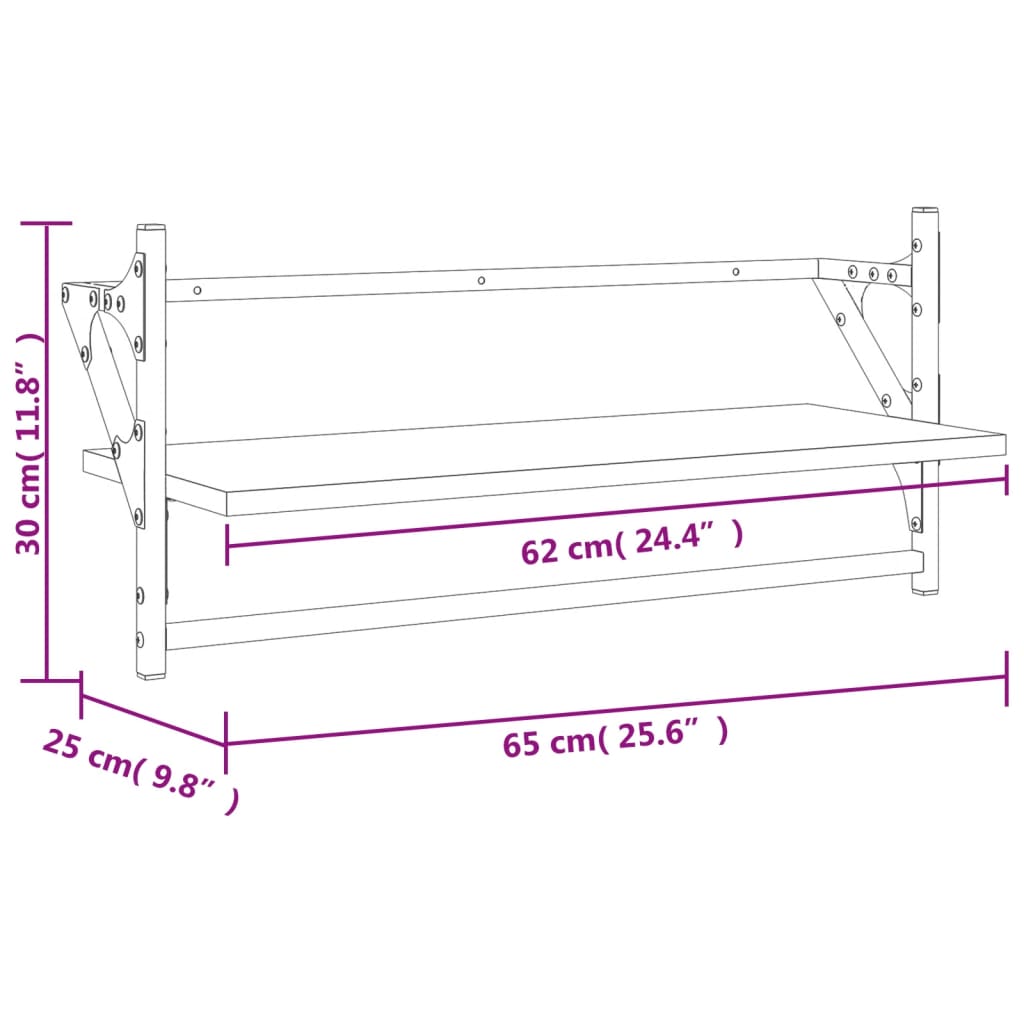 vidaXL Estantes de pared con barras 2 uds marrón roble 65x25x30 cm