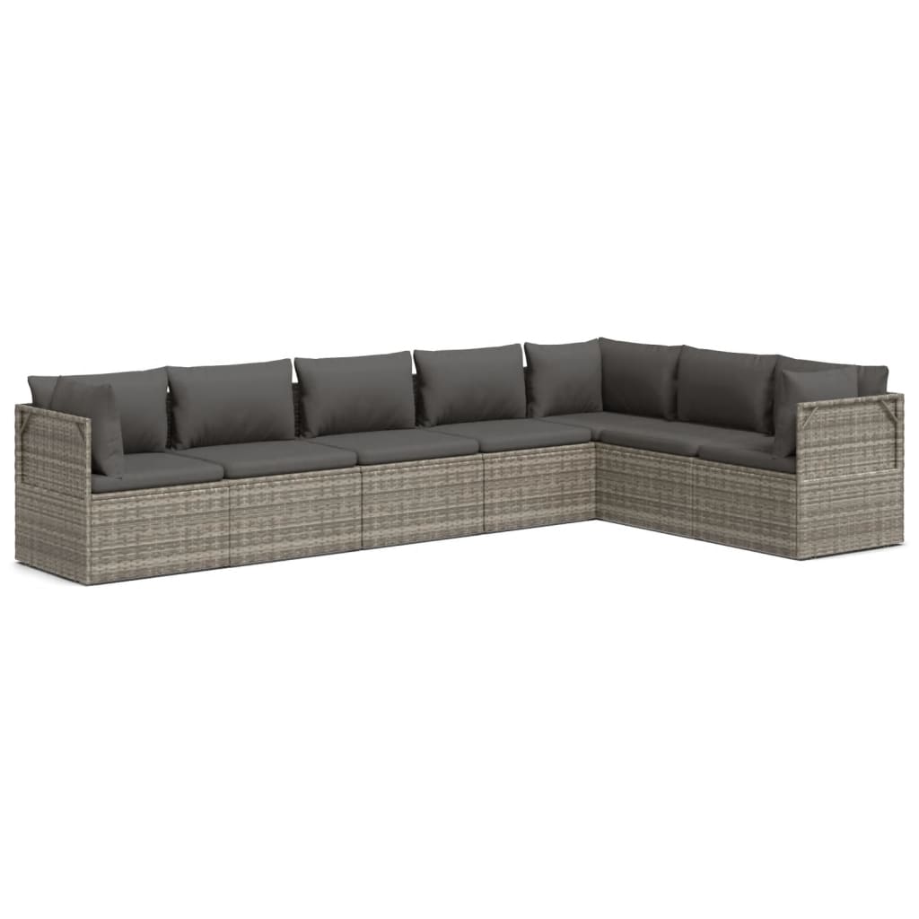 vidaXL Set de muebles de jardín 7 pzas y cojines ratán sintético gris