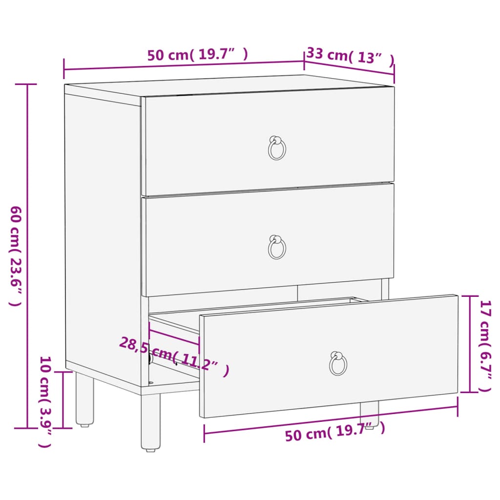 vidaXL Mesita de noche madera maciza de mango 50x33x60 cm