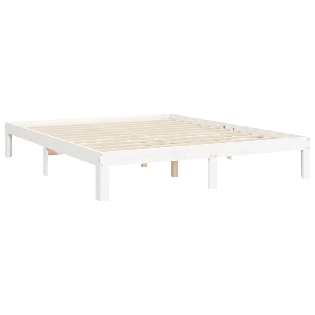 vidaXL Estructura de cama matrimonio con cabecero madera maciza blanco