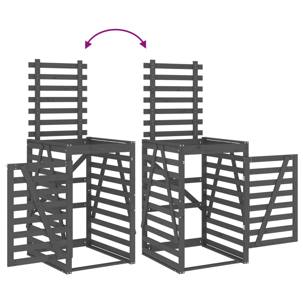 vidaXL Cobertizo doble para cubos de basura madera maciza de pino gris