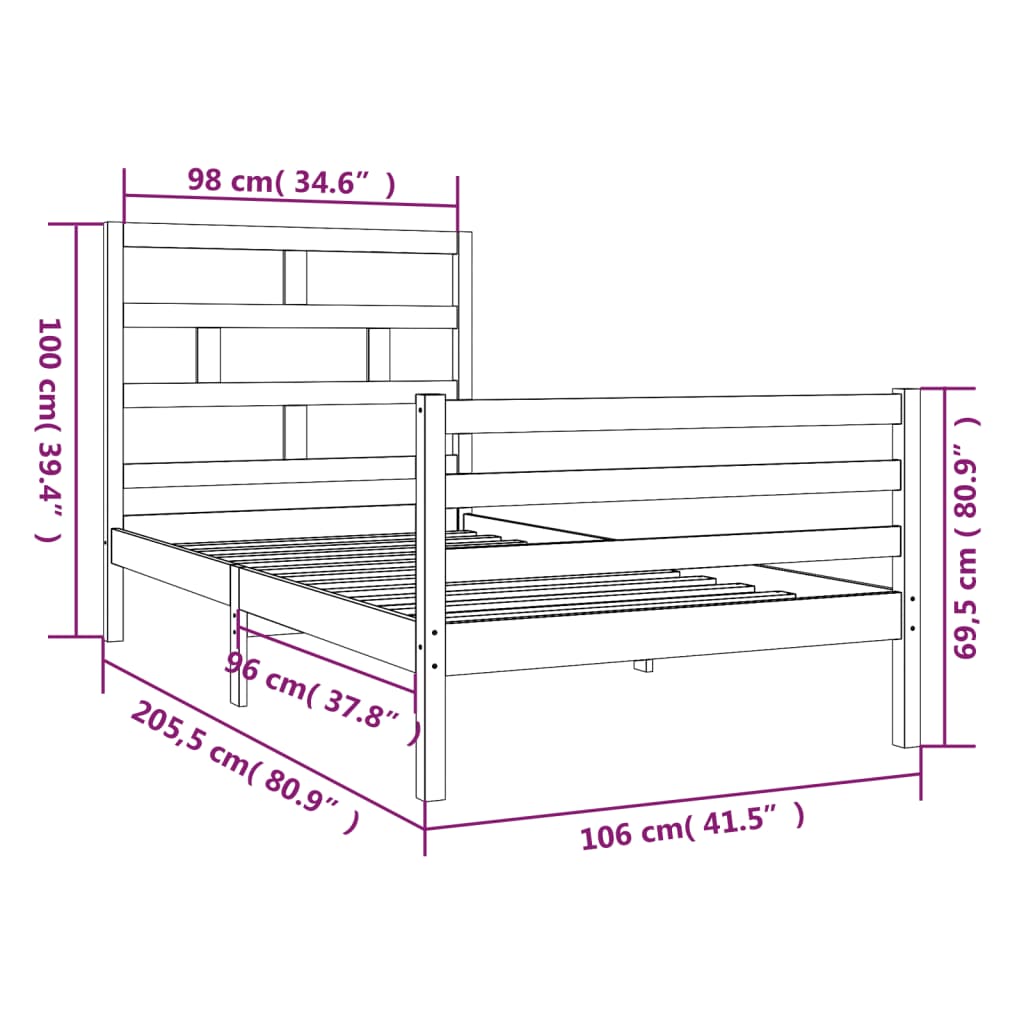 vidaXL Estructura de cama madera maciza de pino 100x200 cm