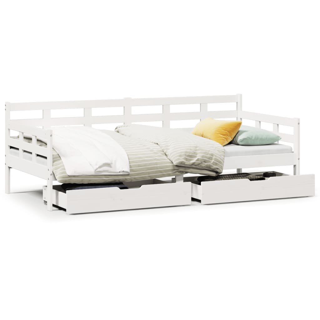 vidaXL Sofá cama con cajones madera maciza de pino blanca 80x200 cm