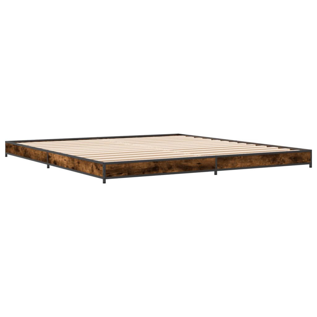 vidaXL Estructura cama madera ingeniería metal roble ahumado 200x200cm