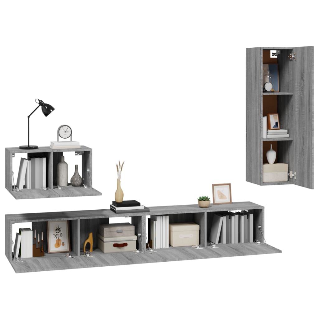 vidaXL Set de muebles para TV 4 pzas madera contrachapada gris Sonoma