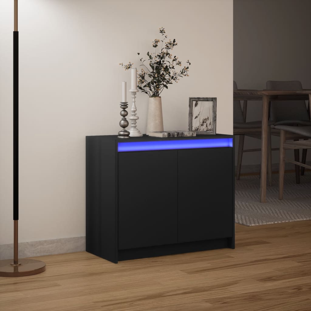 vidaXL Aparador con LED madera de ingeniería negro 72x34x61 cm