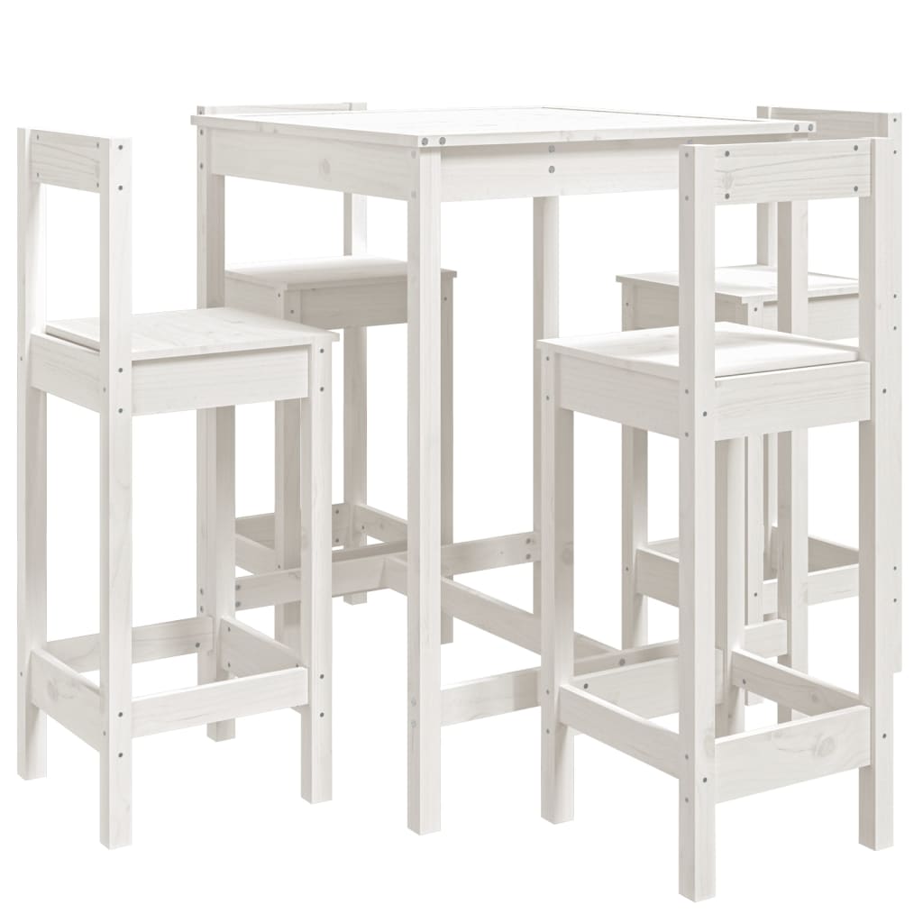 vidaXL Set de mesa y taburetes altos jardín 5 pzas madera pino blanco