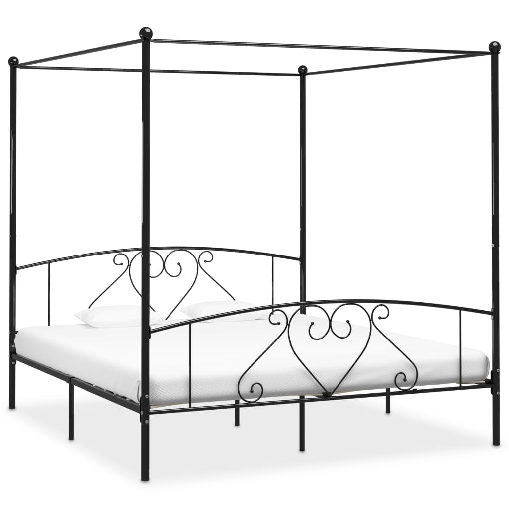 vidaXL Estructura cama con dosel sin colchón metal negro 180x200 cm