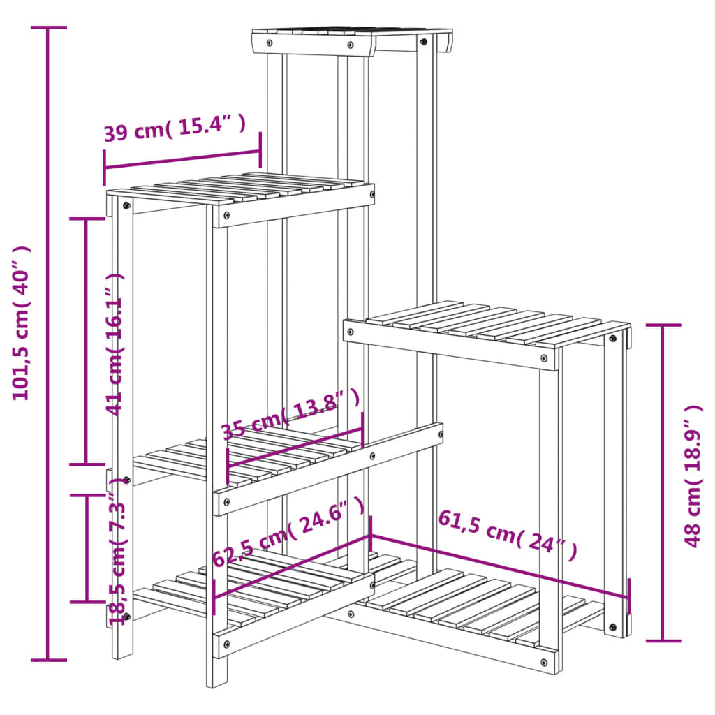 vidaXL Soporte para flores de madera maciza abeto 62,5x61,5x101,5 cm