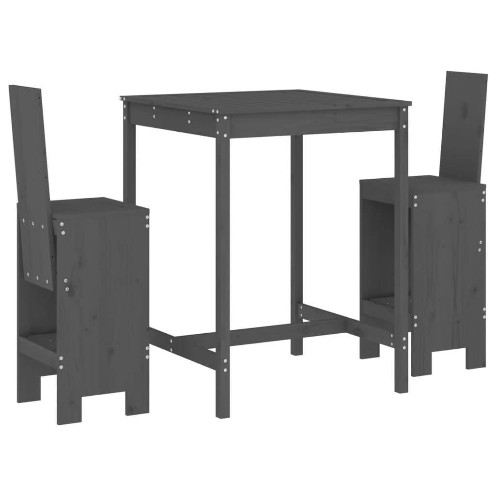 vidaXL Set de mesa y taburetes altos jardín 3 piezas madera pino gris