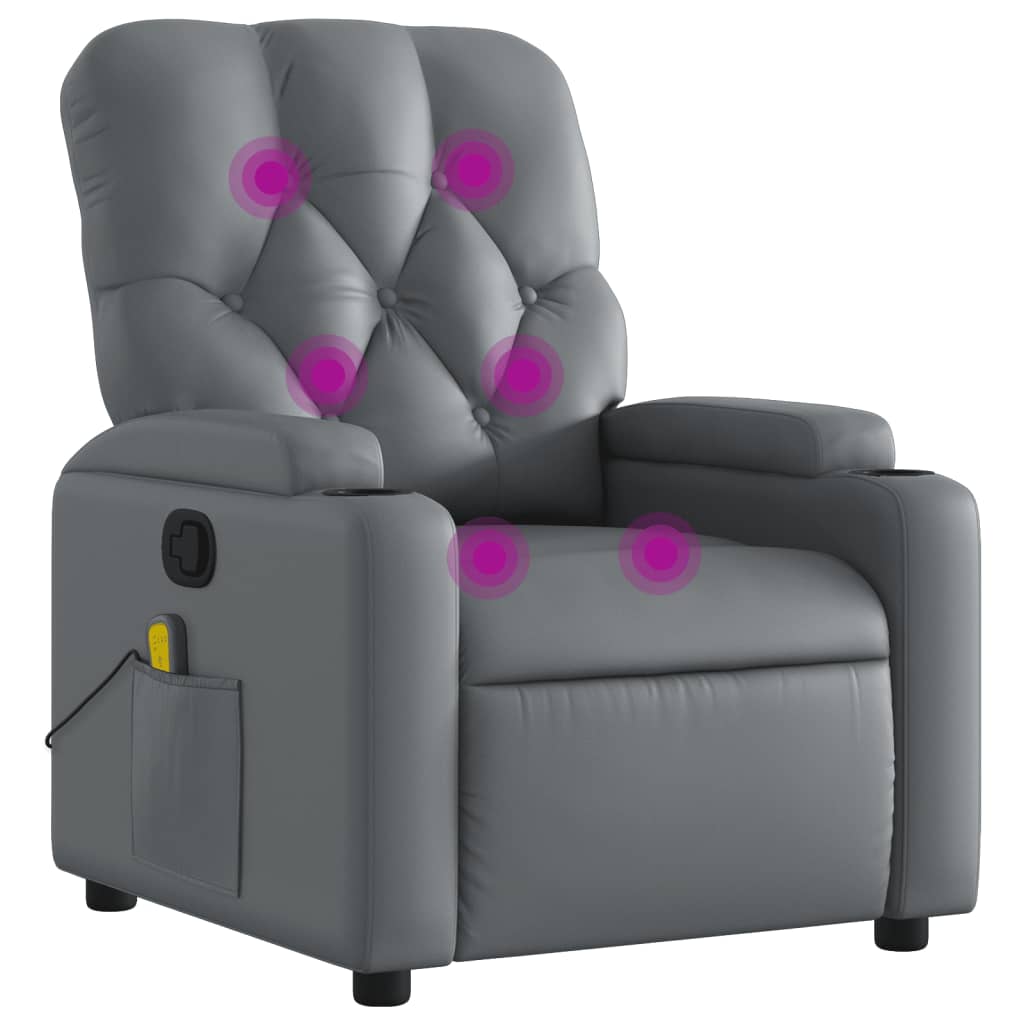 vidaXL Sillón de masaje reclinable cuero sintético gris