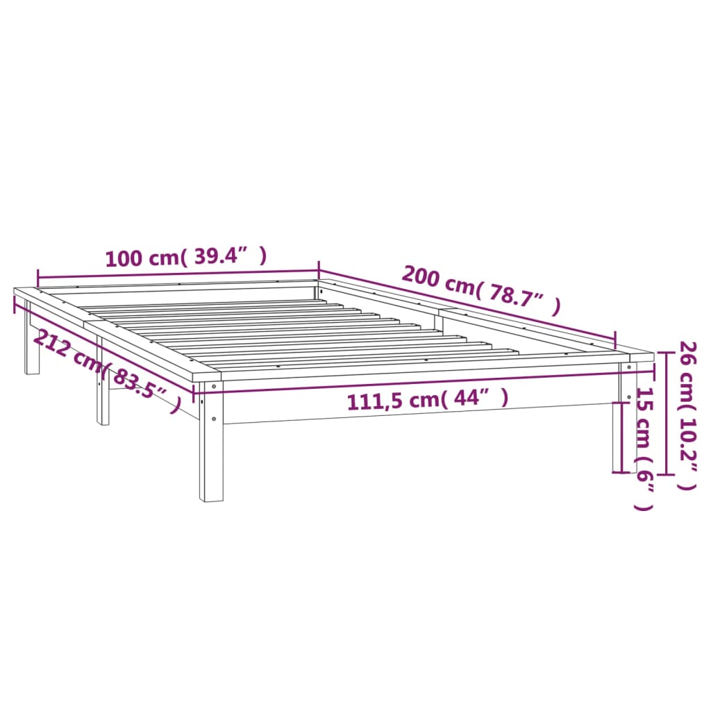 vidaXL Estructura de cama con LED madera maciza marrón miel 100x200 cm