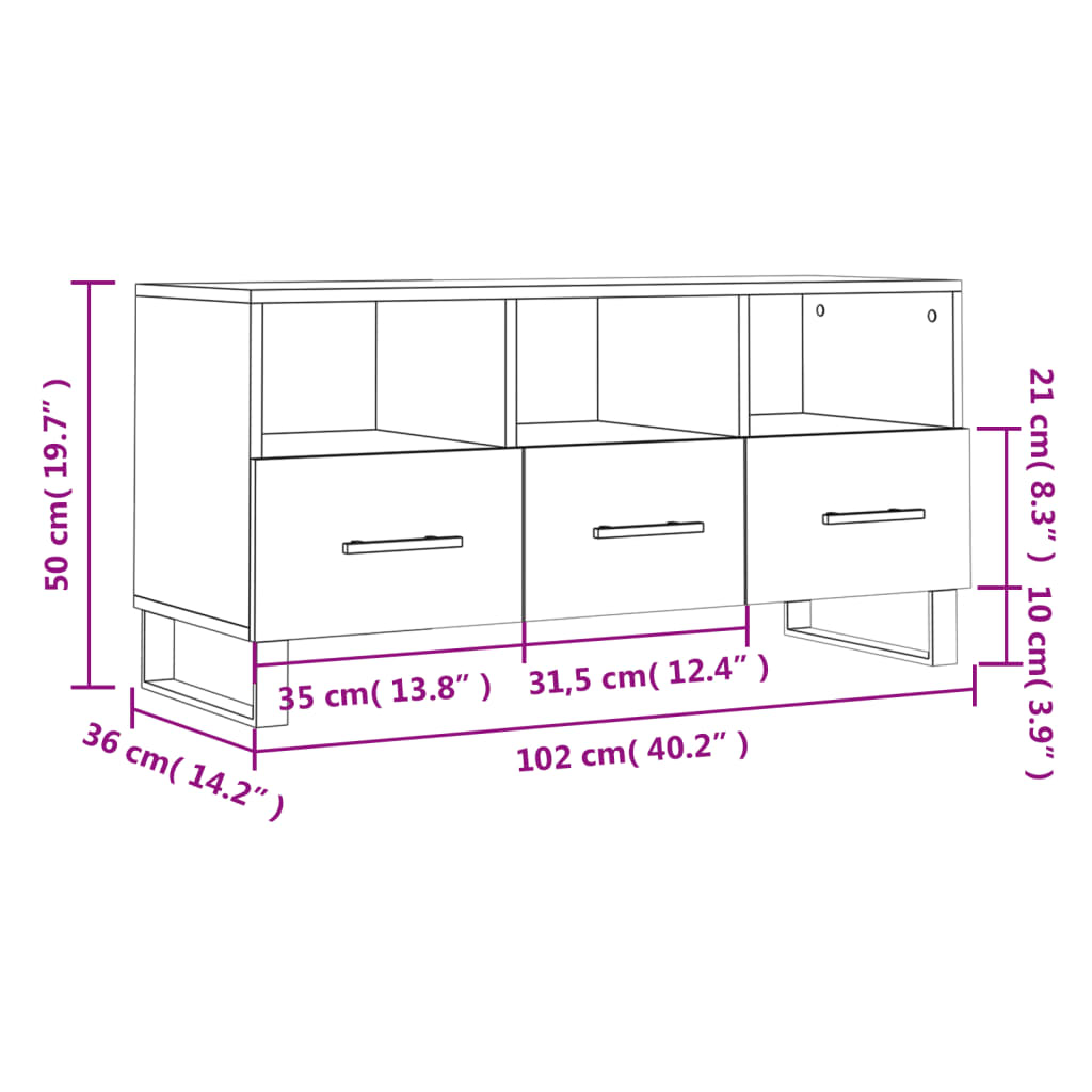 vidaXL Mueble de TV madera de ingeniería roble Sonoma 102x36x50 cm