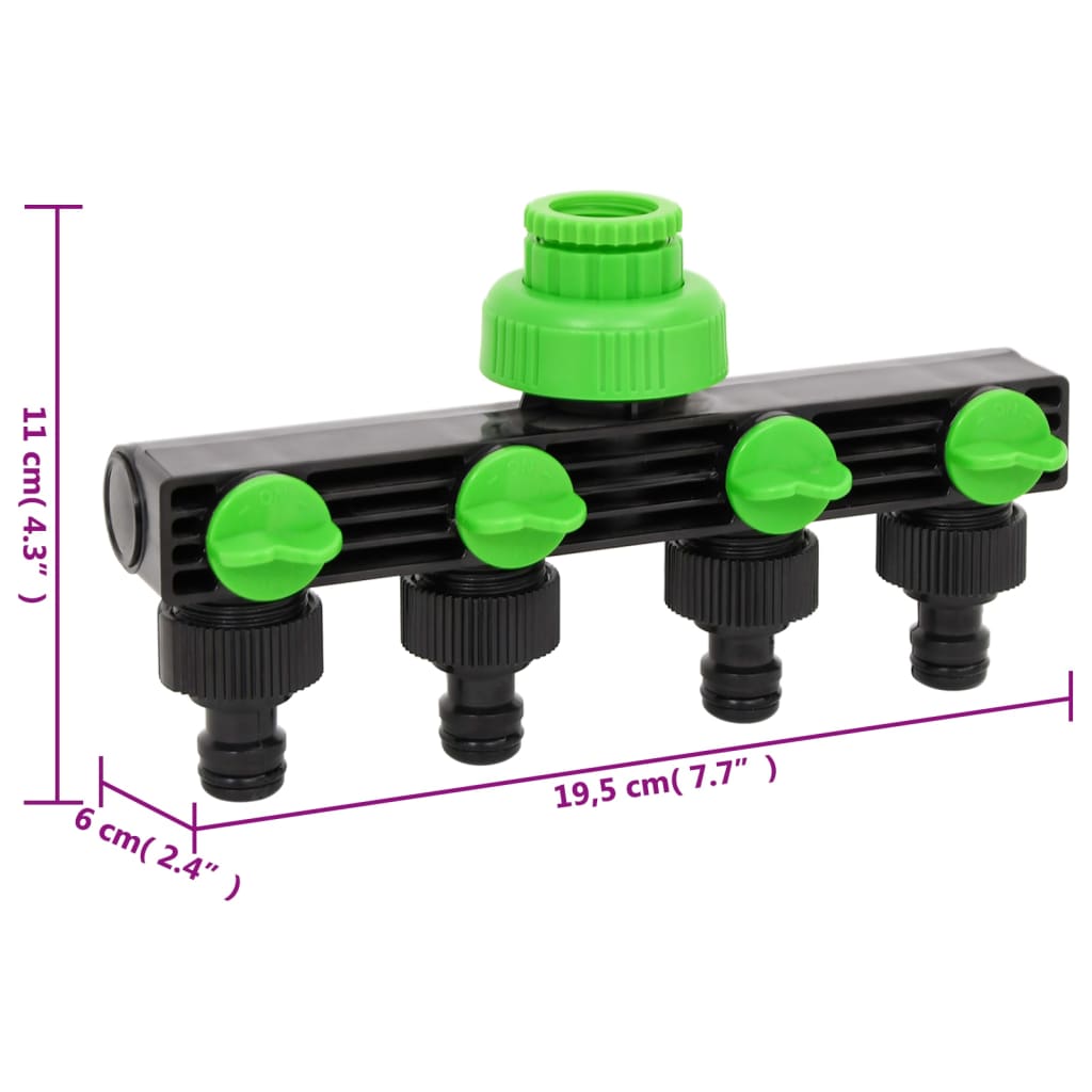 vidaXL Adaptador para grifo de 4 vías ABS & PP verde negro 19,5x6x11cm
