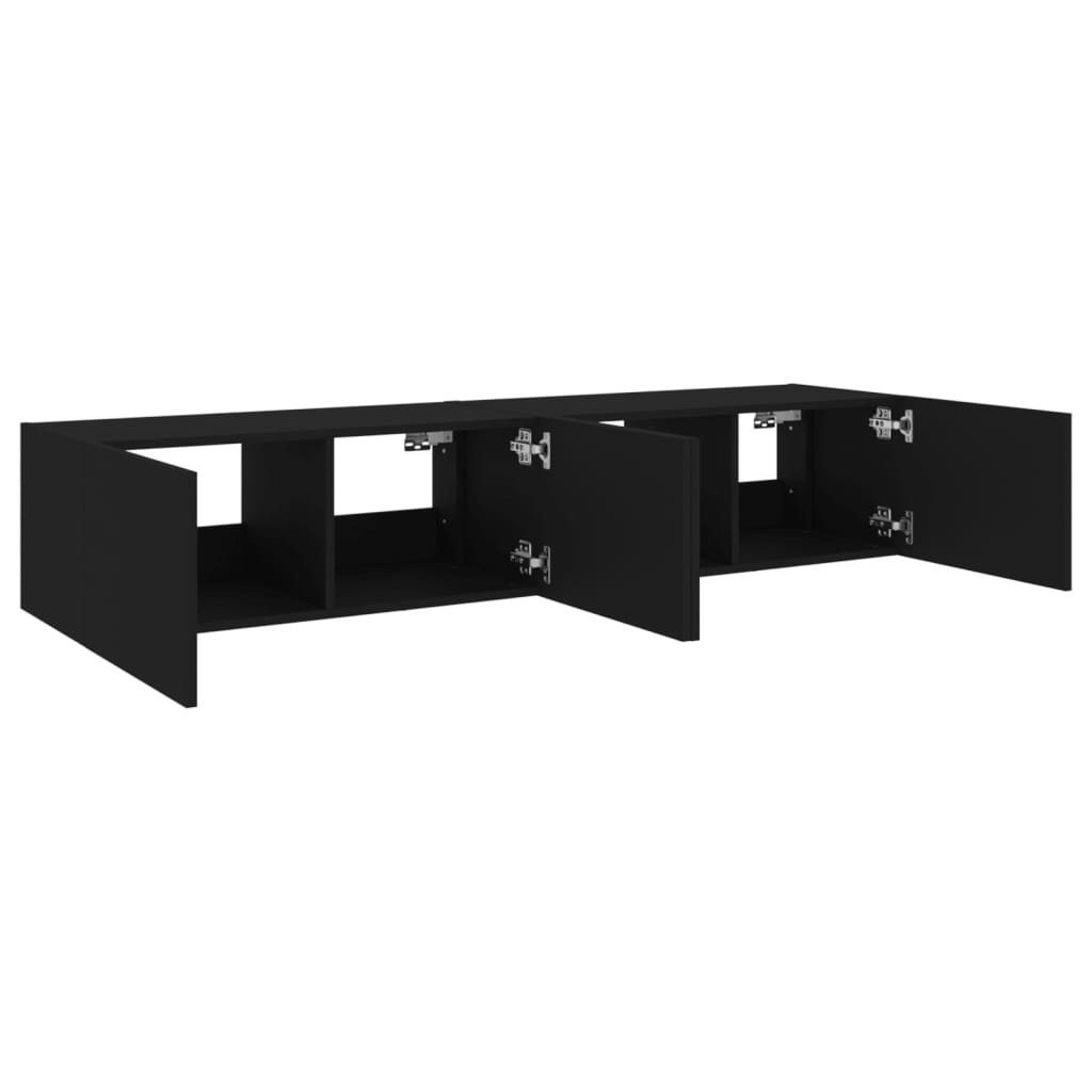 vidaXL Muebles de TV de pared con luces LED 2 uds negro 80x35x31 cm