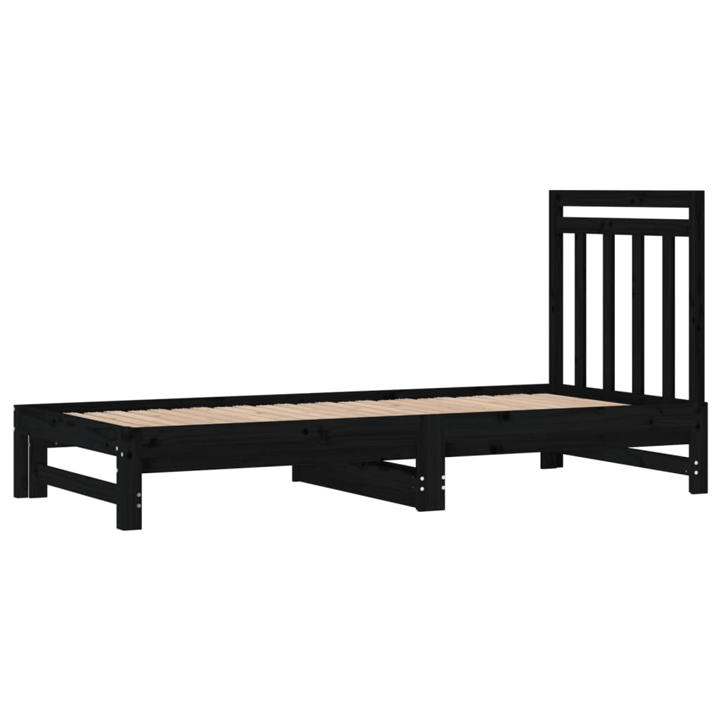 vidaXL Sofá cama extraíble madera maciza de pino negro 2x(90x200) cm