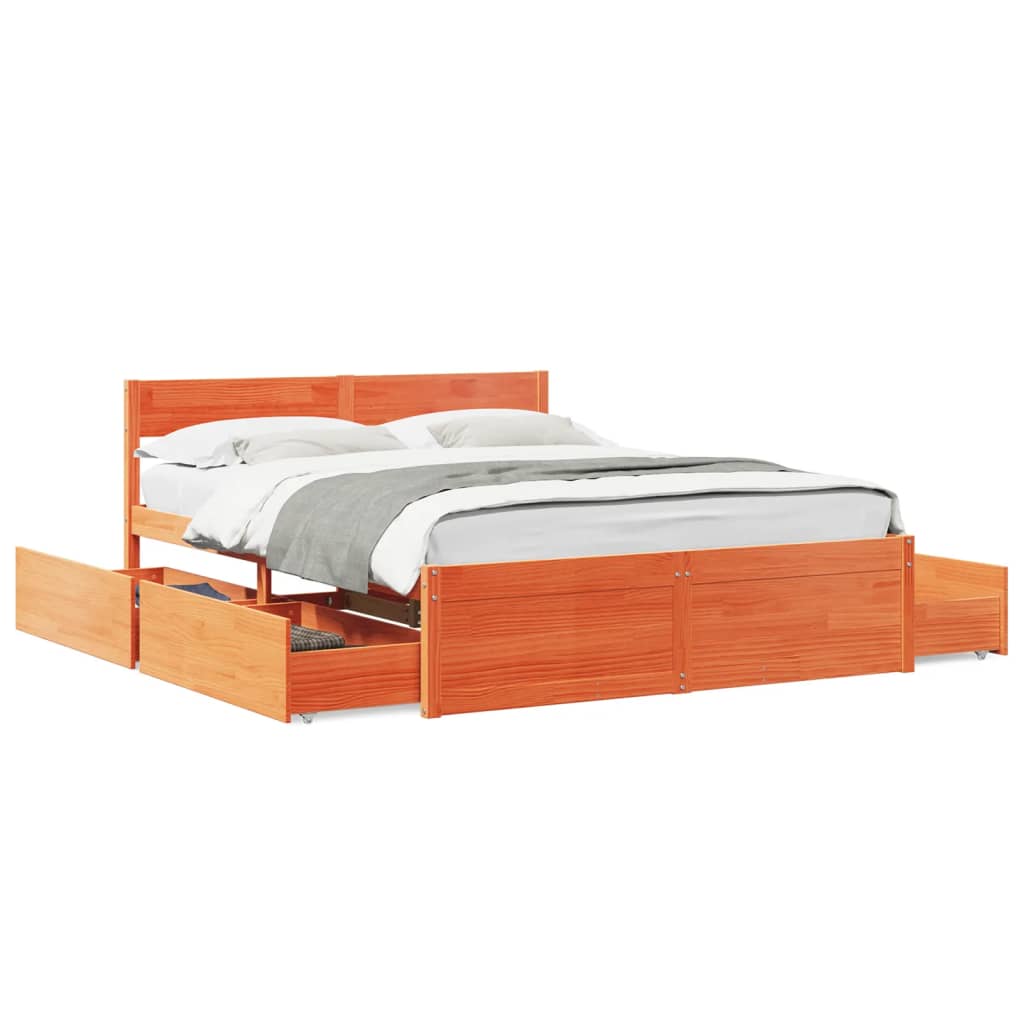 vidaXL Cama sin colchón madera maciza de pino marrón cera 140x200 cm