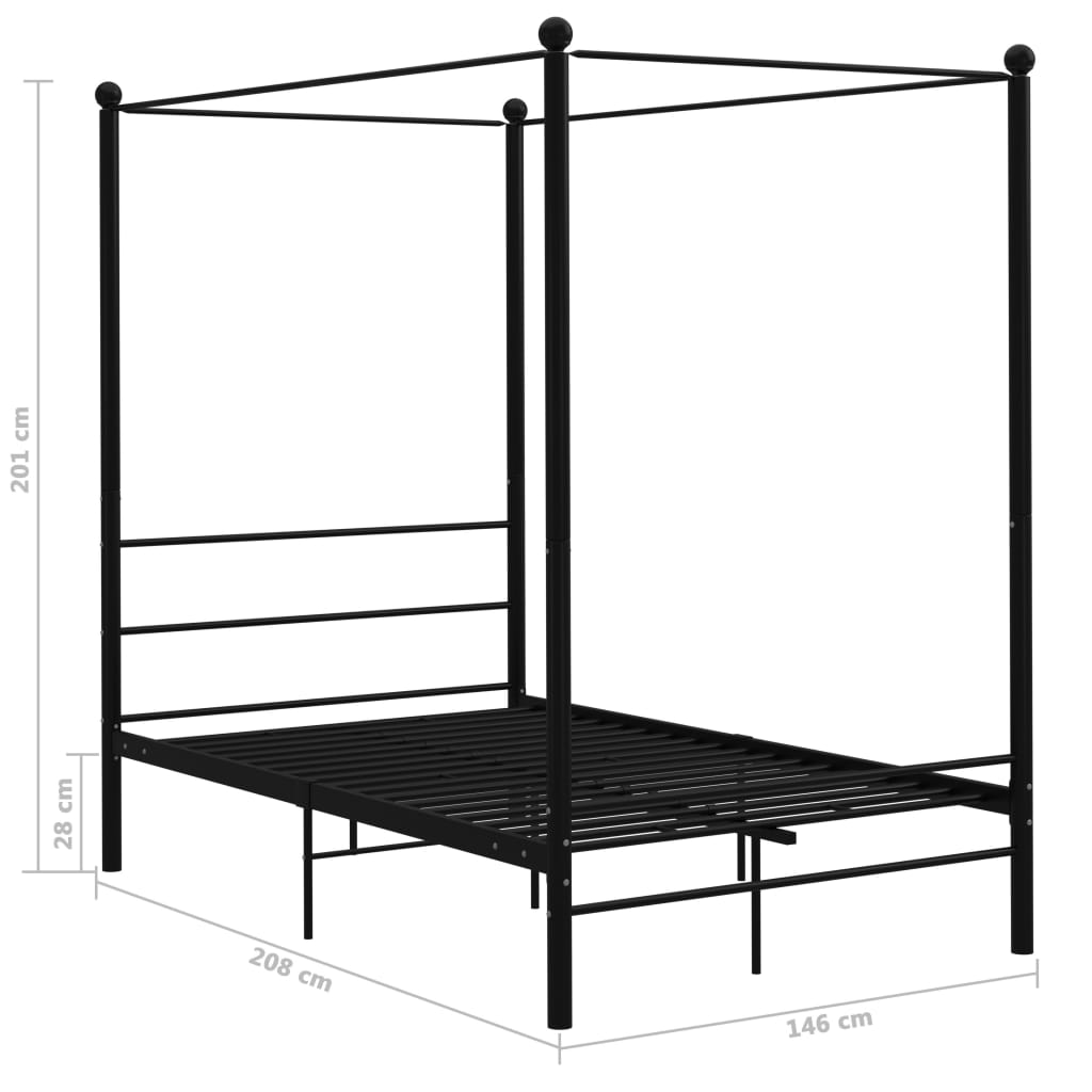 vidaXL Estructura de cama con dosel sin colchón metal negro 140x200 cm