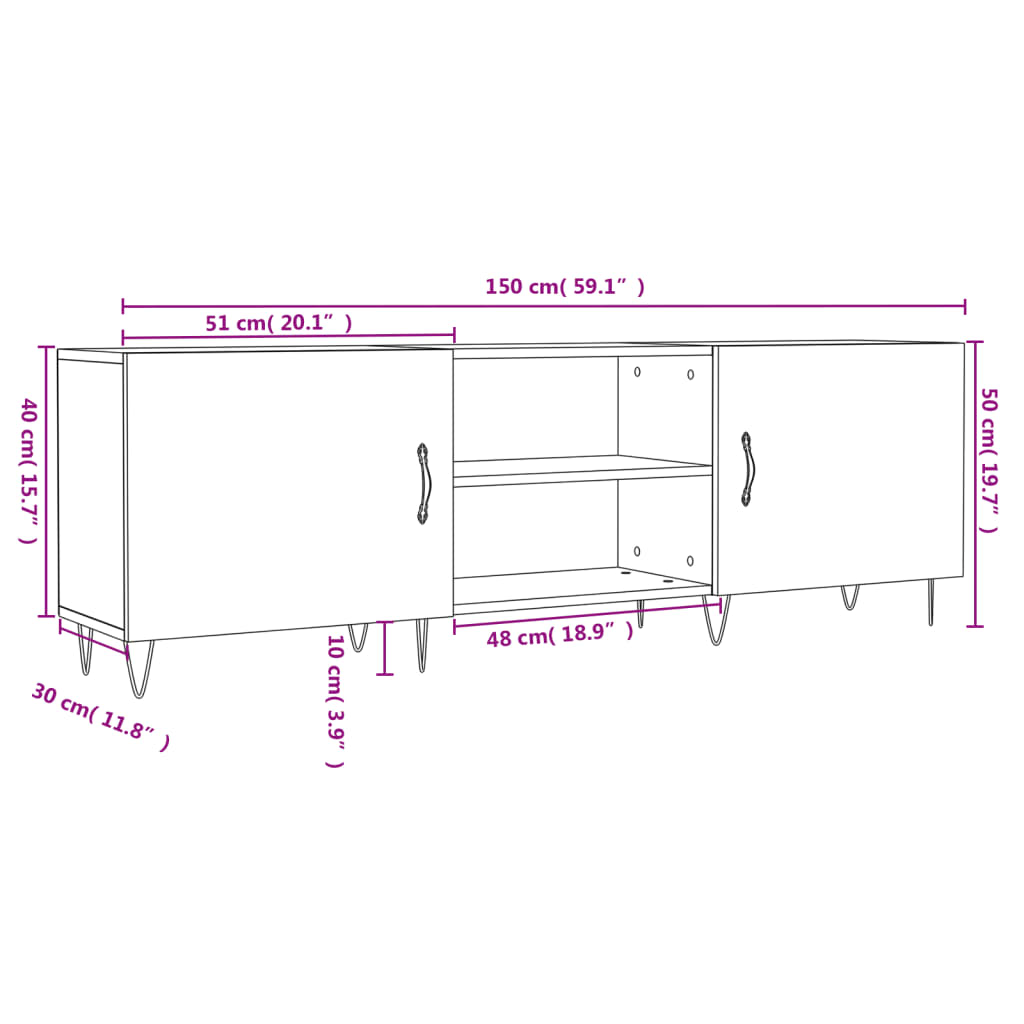 vidaXL Mueble para TV madera de ingeniería negro 150x30x50 cm