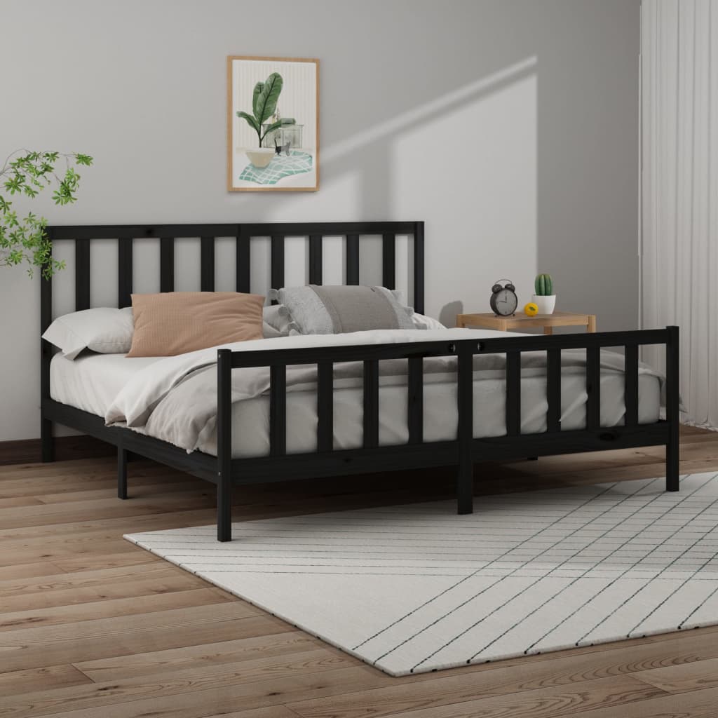 vidaXL Estructura de cama de madera maciza de pino negra 200x200 cm